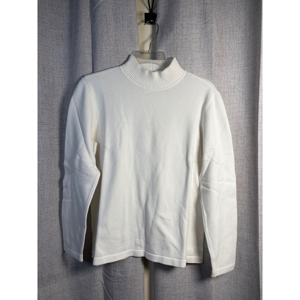 Appleseed's White Mock Neck Cotton Blend Knit Sweater A16009 Size Medium